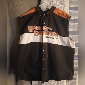 Harley-Davidson Black and Orange Sleeveless Shirt
